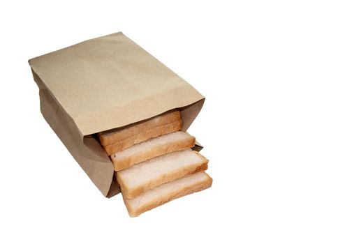 Bread full sliced in paper bag isolated on white background.