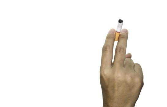 World No Tobacco Day; Woman hand with cigarette isolated on white background.