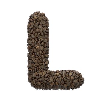 Coffee letter L - Uppercase 3d roasted beans font isolated on white background. This alphabet is perfect for creative illustrations related but not limited to Coffee, energy, insomnia...