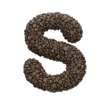 Coffee letter S - Capital 3d roasted beans font isolated on white background. This alphabet is perfect for creative illustrations related but not limited to Coffee, energy, insomnia...