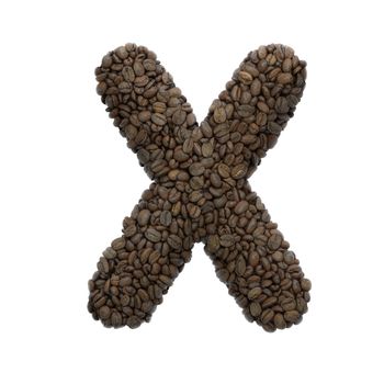 Coffee letter X - Capital 3d roasted beans font isolated on white background. This alphabet is perfect for creative illustrations related but not limited to Coffee, energy, insomnia...