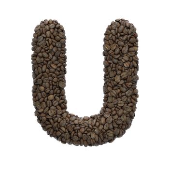 Coffee letter U - Upper-case 3d roasted beans font isolated on white background. This alphabet is perfect for creative illustrations related but not limited to Coffee, energy, insomnia...