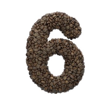 Coffee number 6 - 3d roasted beans digit isolated on white background. This alphabet is perfect for creative illustrations related but not limited to Coffee, energy, insomnia...