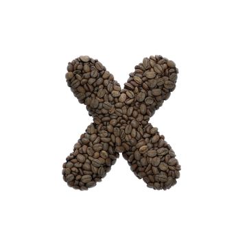 Coffee letter X - Small 3d roasted beans font isolated on white background. This alphabet is perfect for creative illustrations related but not limited to Coffee, energy, insomnia...