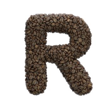 Coffee letter R - Capital 3d roasted beans font isolated on white background. This alphabet is perfect for creative illustrations related but not limited to Coffee, energy, insomnia...