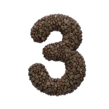 Coffee number 3 - 3d roasted beans digit isolated on white background. This alphabet is perfect for creative illustrations related but not limited to Coffee, energy, insomnia...