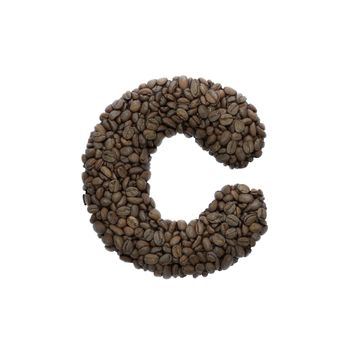 Coffee letter C - Small 3d roasted beans font isolated on white background. This alphabet is perfect for creative illustrations related but not limited to Coffee, energy, insomnia...