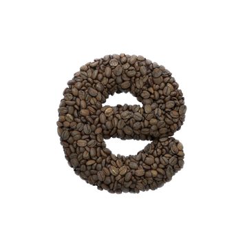 Coffee letter E - lowercase 3d roasted beans font isolated on white background. This alphabet is perfect for creative illustrations related but not limited to Coffee, energy, insomnia...