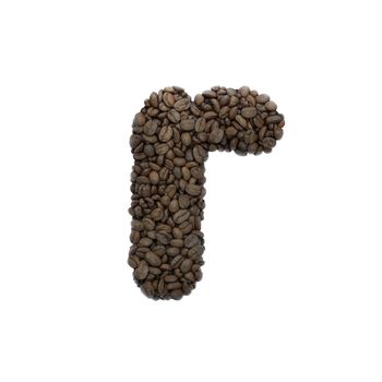 Coffee letter R - Small 3d roasted beans font isolated on white background. This alphabet is perfect for creative illustrations related but not limited to Coffee, energy, insomnia...