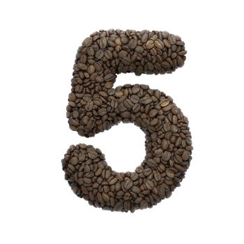 Coffee number 5 - 3d roasted beans digit isolated on white background. This alphabet is perfect for creative illustrations related but not limited to Coffee, energy, insomnia...
