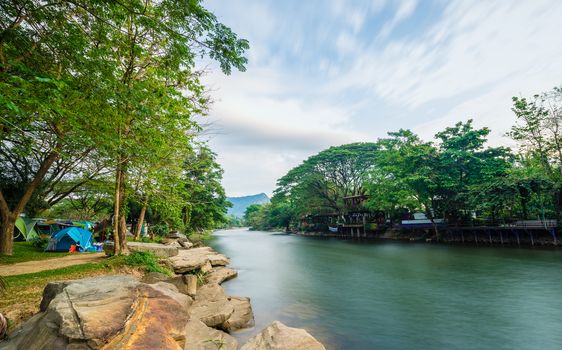 Camping and tent near the river