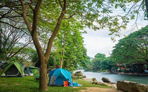 Camping and tent near the river