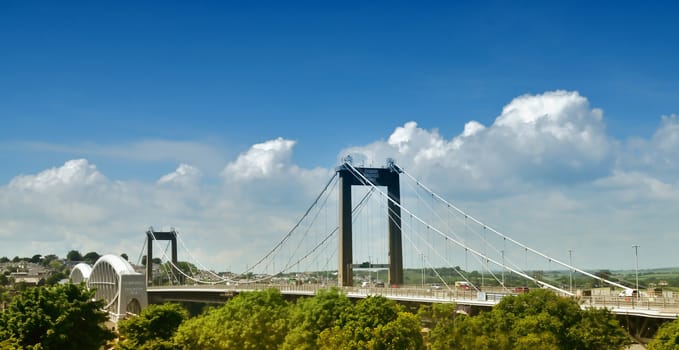 Rail and Road bridges spanning the Tamar river between Devon and Cornwall UK. Isambard Kingdom  Brunel. 