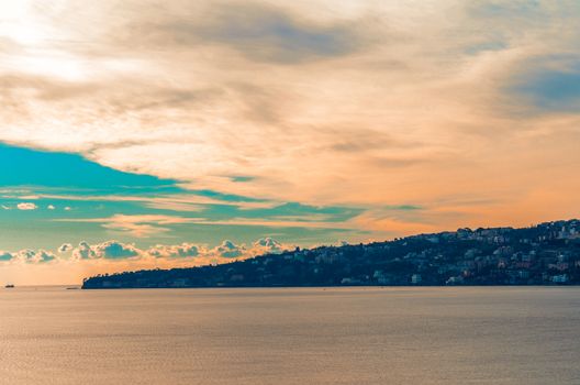 beautiful sunset over the sea in Naples. Italy