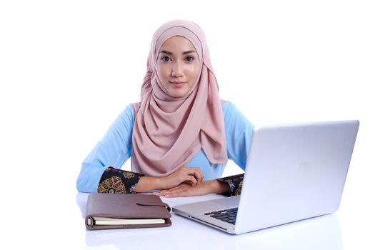 Business asian woman with laptop. Business or education conceptual