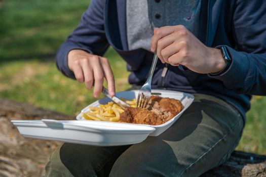 fast food in a box, lunch in nature.