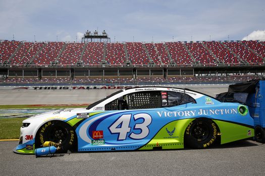 Darrell Wallace, Jr (43) gets ready for the GEICO 500 at Talladega Superspeedway in Lincoln, Alabama.