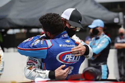 June 22, 2020 - Talldega, Alabama, USA: #43 driver, Darrell Wallace Jr, is overcome by emotion before the Geico 500 at Talladega Superspeedway in Talldega, Alabama. The day before, a noose was found in his garage, both NASCAR and the FBI are investigating the incident.