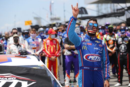 June 22, 2020 - Talldega, Alabama, USA: #43 driver, Darrell Wallace Jr, is overcome by emotion before the Geico 500 at Talladega Superspeedway in Talldega, Alabama. The day before, a noose was found in his garage, both NASCAR and the FBI are investigating the incident.