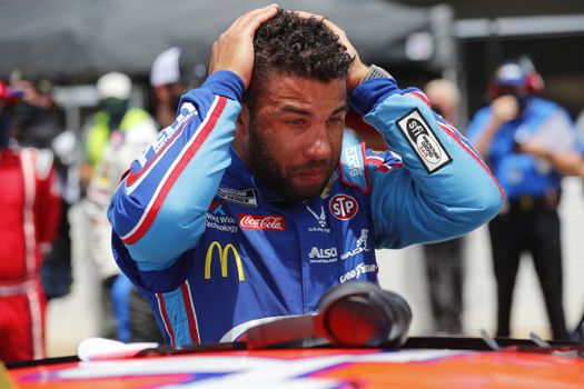 June 22, 2020 - Talldega, Alabama, USA: #43 driver, Darrell Wallace Jr, is overcome by emotion before the Geico 500 at Talladega Superspeedway in Talldega, Alabama. The day before, a noose was found in his garage, both NASCAR and the FBI are investigating the incident.