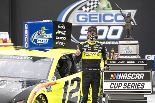 Ryan Blaney (12) wins the GEICO 500 at Talladega Superspeedway in Lincoln, Alabama.