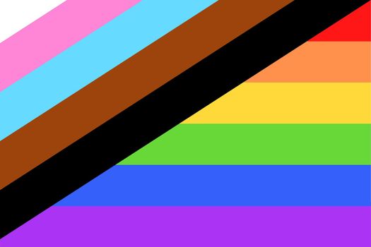 Illustration of colorful new Social Justice / Progress rainbow pride flag / banner of LGBTQ (Lesbian, gay, bisexual, transgender & Queer) organization. June is celebrated as the Pride Parade month