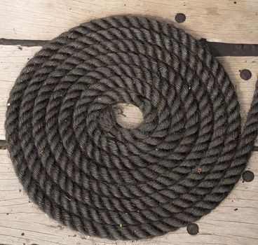 A coil of rope on a ship