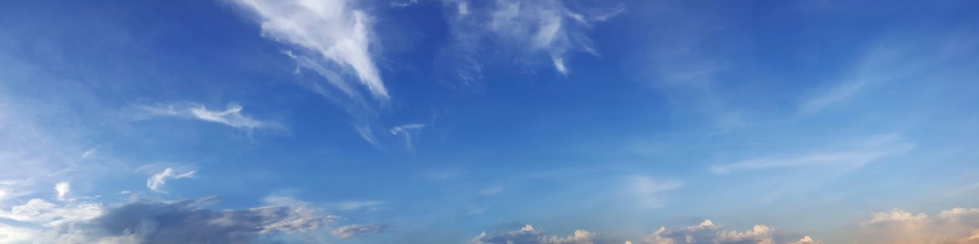 Panorama sky with cloud on a sunny day. Beautiful cirrus cloud.