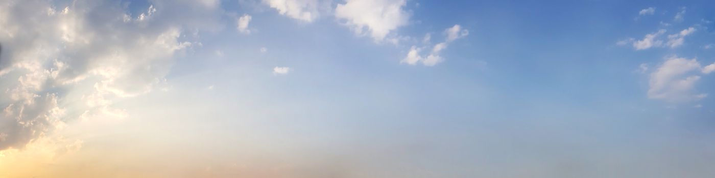 Dramatic panorama sky with cloud on twilight time. Panoramic image.