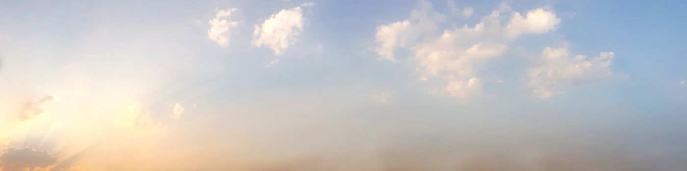 Dramatic panorama sky with cloud on twilight time. Panoramic image.