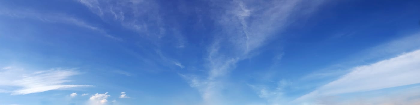 Panorama sky with cloud on a sunny day. Beautiful cirrus cloud.