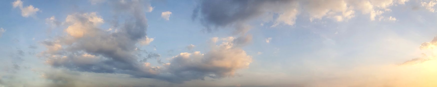 Dramatic panorama sky with cloud on twilight time. Panoramic image.