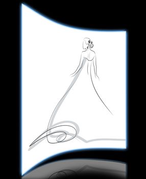 sketch of beautiful young bride in white dress