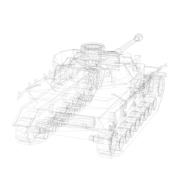3D wireframe model of tank  isolated on white background