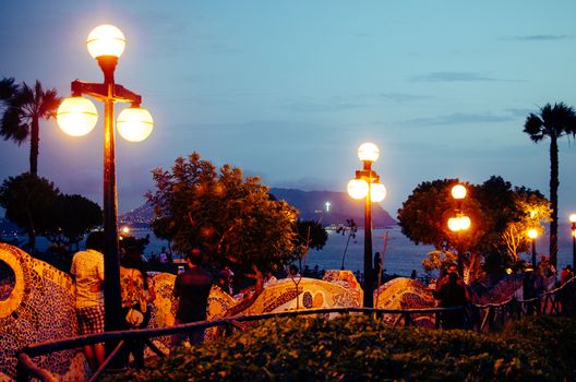View of Night Love Park in Miraflores, Lima - Peru