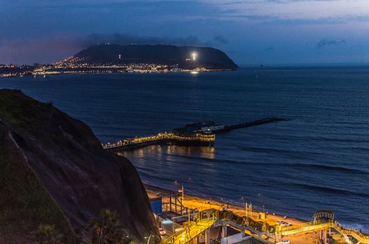 View of a restaurant on the sea called "La Rosa Nautica" in Lima Peru