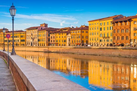 Evening cityscape of the famous Italian city of Pisa, Tuscany, Italy
