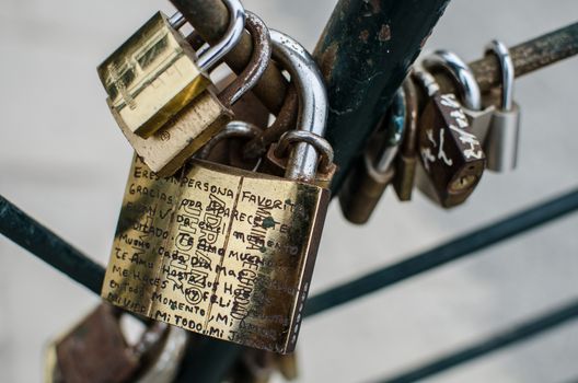 Padlock with meanings of love in the park of love in Miraflores, Lima - Peru