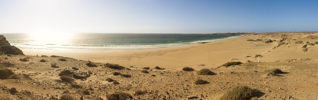 Fuerteventura desert beach of El cotillo in a panorama