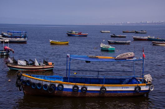 beautiful boats in the beach Pescadores en Chorrillos , Lima- Peru