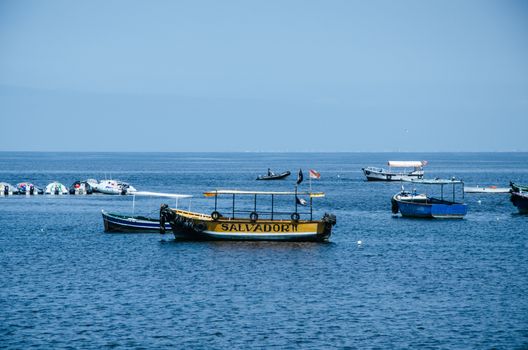 beautiful boats in the beach Pescadores en Chorrillos , Lima- Peru