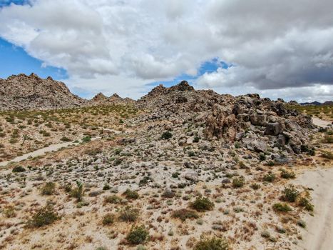 Aerial view of Joshua Tree National Park. American national park in southeastern California. Panoramic view of Arid desert.