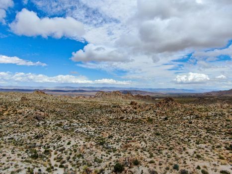 Aerial view of Joshua Tree National Park. American national park in southeastern California. Panoramic view of Arid desert.