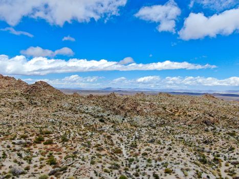 Aerial view of Joshua Tree National Park. American national park in southeastern California. Panoramic view of Arid desert.