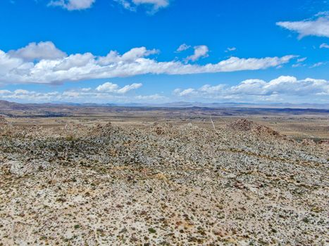 Aerial view of Joshua Tree National Park. American national park in southeastern California. Panoramic view of Arid desert.