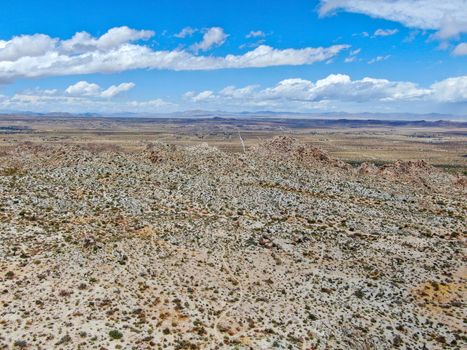 Aerial view of Joshua Tree National Park. American national park in southeastern California. Panoramic view of Arid desert.
