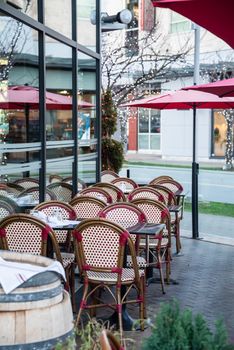 Outdoor street cafe on winter season in Vancouver, Canada.