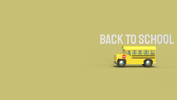 The school bus on yellow background 3d rendering for back to school content.