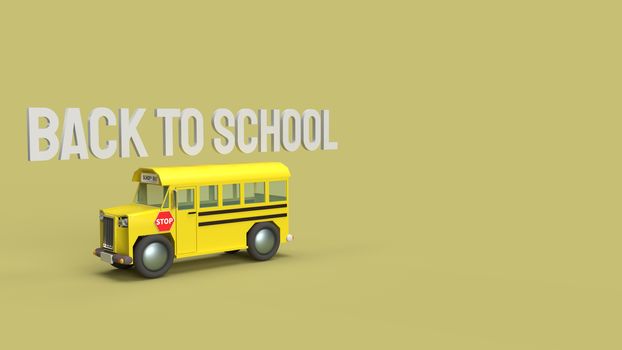 The school bus on yellow background 3d rendering for back to school content.