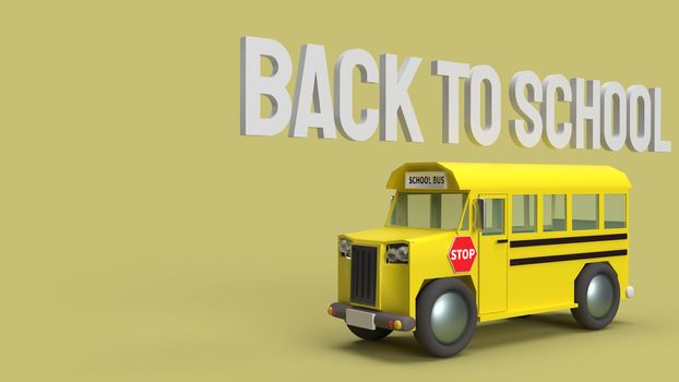The school bus on yellow background 3d rendering for back to school content.